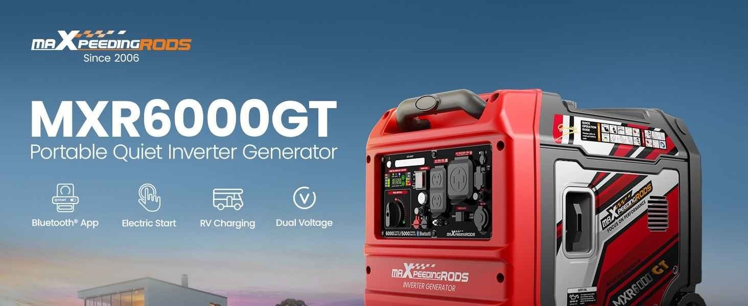 6000W Inverter Generator 120/240V 50A RV Backup. Bluetooth Remote Start