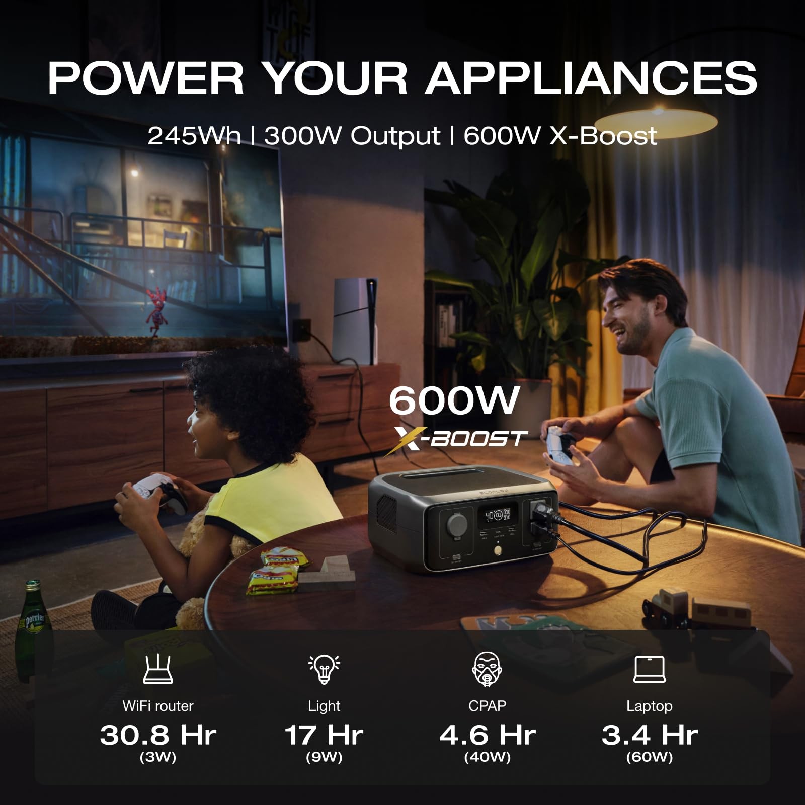 EF ECOFLOW Portable Power Station RIVER 3, 245Wh LiFePO4 ‎Black