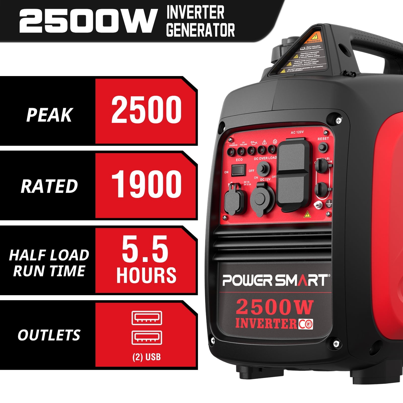 2500W Portable Inverter Gas Generator Super Quiet Low Oil Shutdown Low Noise for