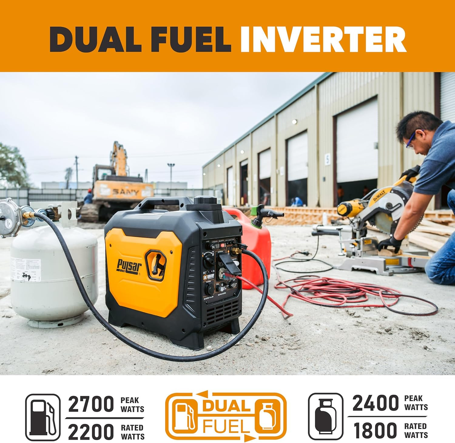 Pulsar 2700 Watt Portable Inverter Generator, Dual Fuel Gasoline & Propane, CO S