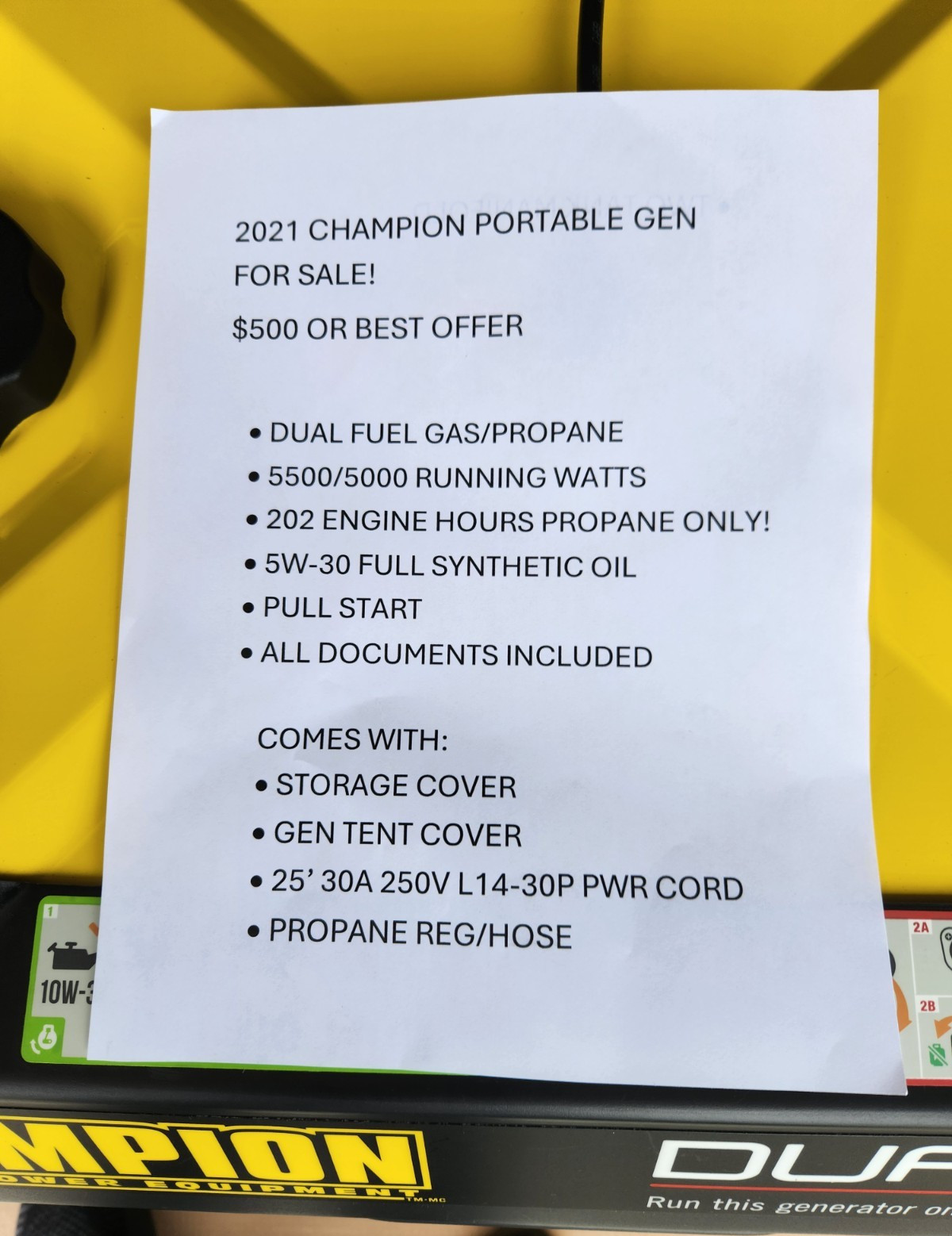 Champion Dual Fuel Portable Generator Pull Start 6900/5500W