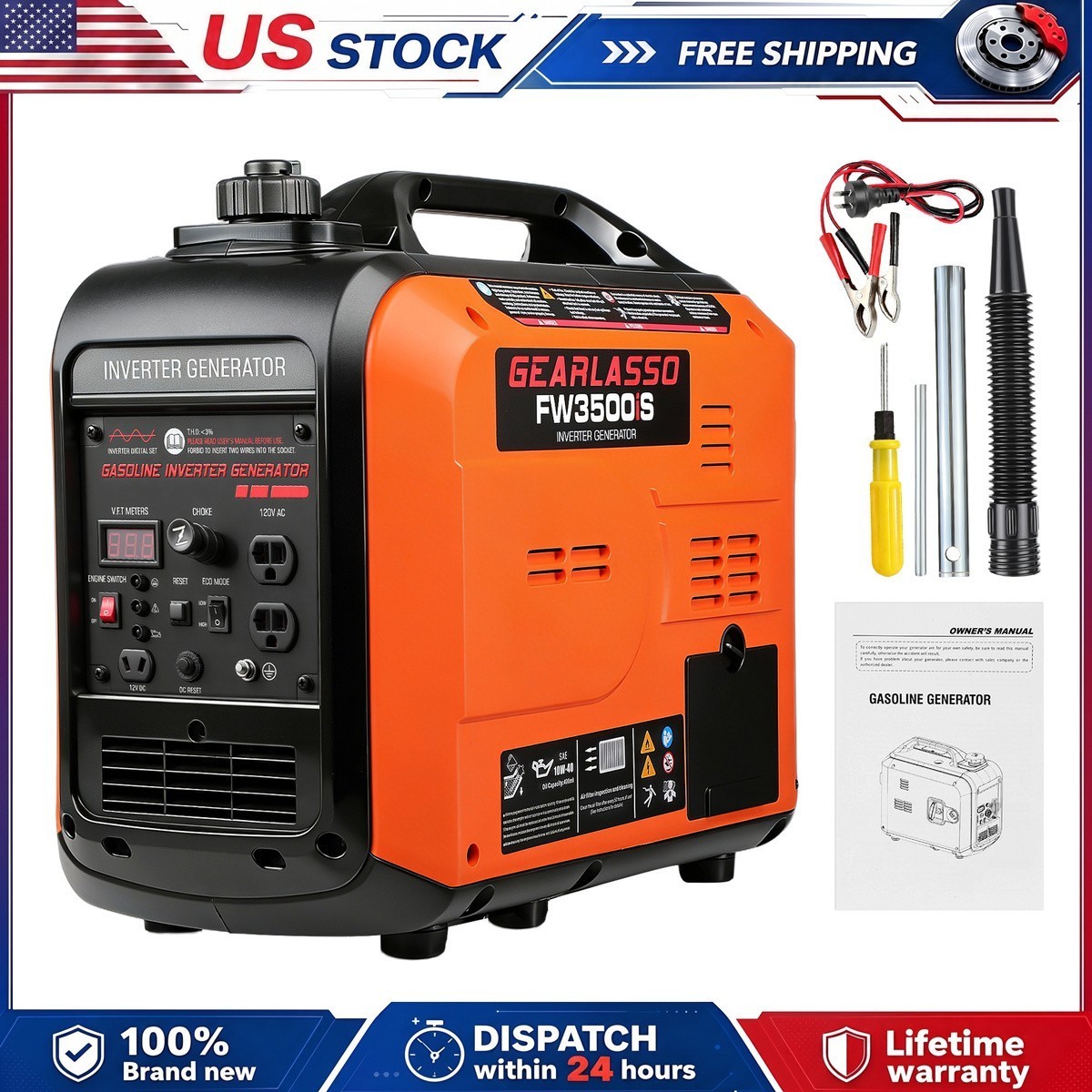 5000W Portable Inverter Generator Gas Powered Quiet for Home Backup Recoil Start
