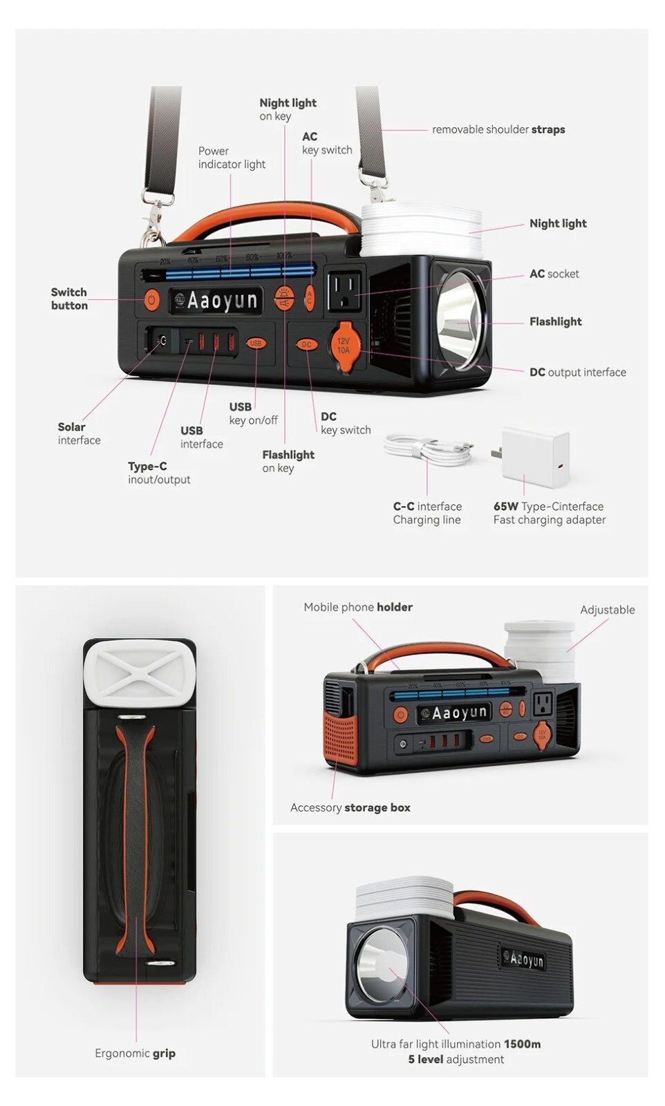 Light Weight Li-ion Portable Power Station 300W 296 Wh with Carrying Strap