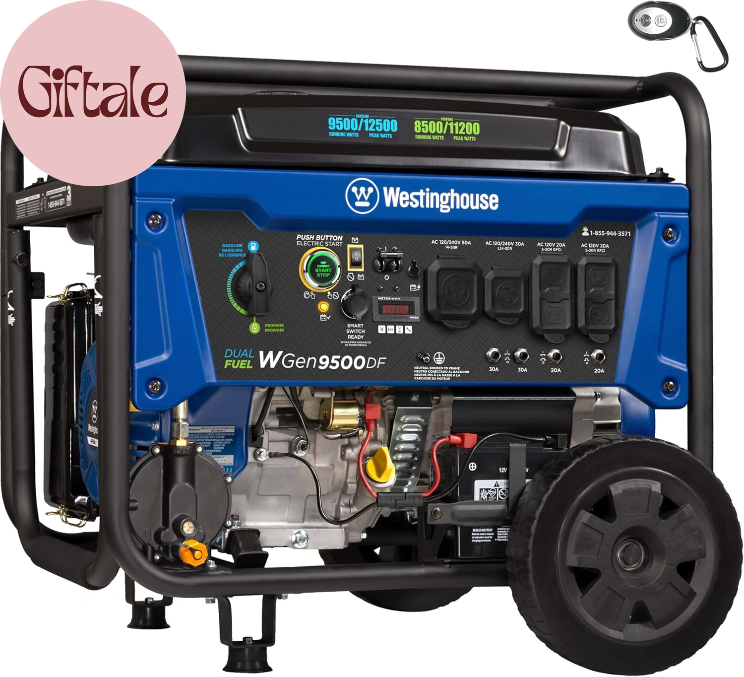 12500 Watt Dual Fuel Home Backup Portable Generator, Remote Electric Start, Tran