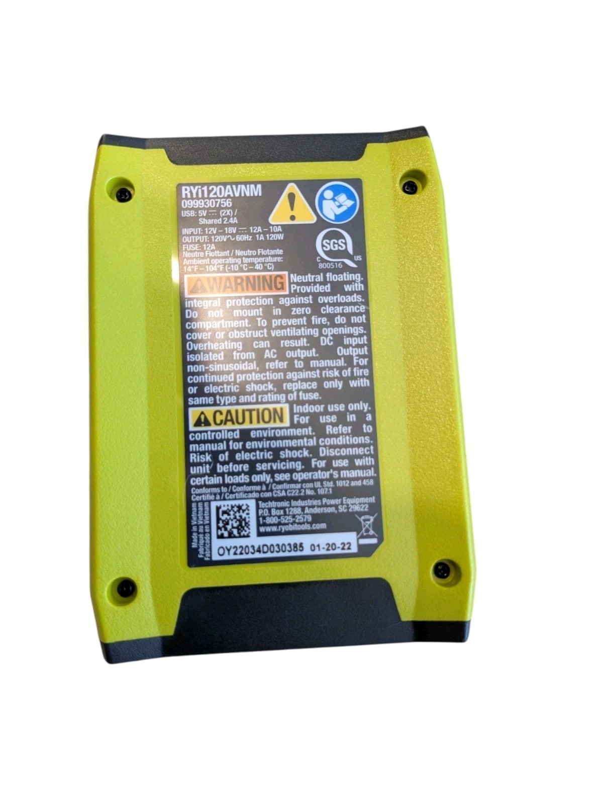 RYOBI 18V 120-Watt 12V Automotive Power Inverter with 2Ah Battery RYi120A