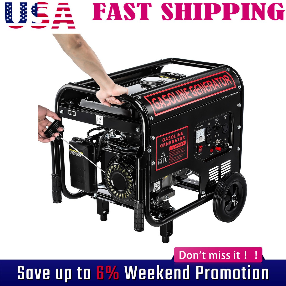 3KW Gas Inverter Generator 215cc OHV Engine 110V+220V Dual Volt Overload Protect