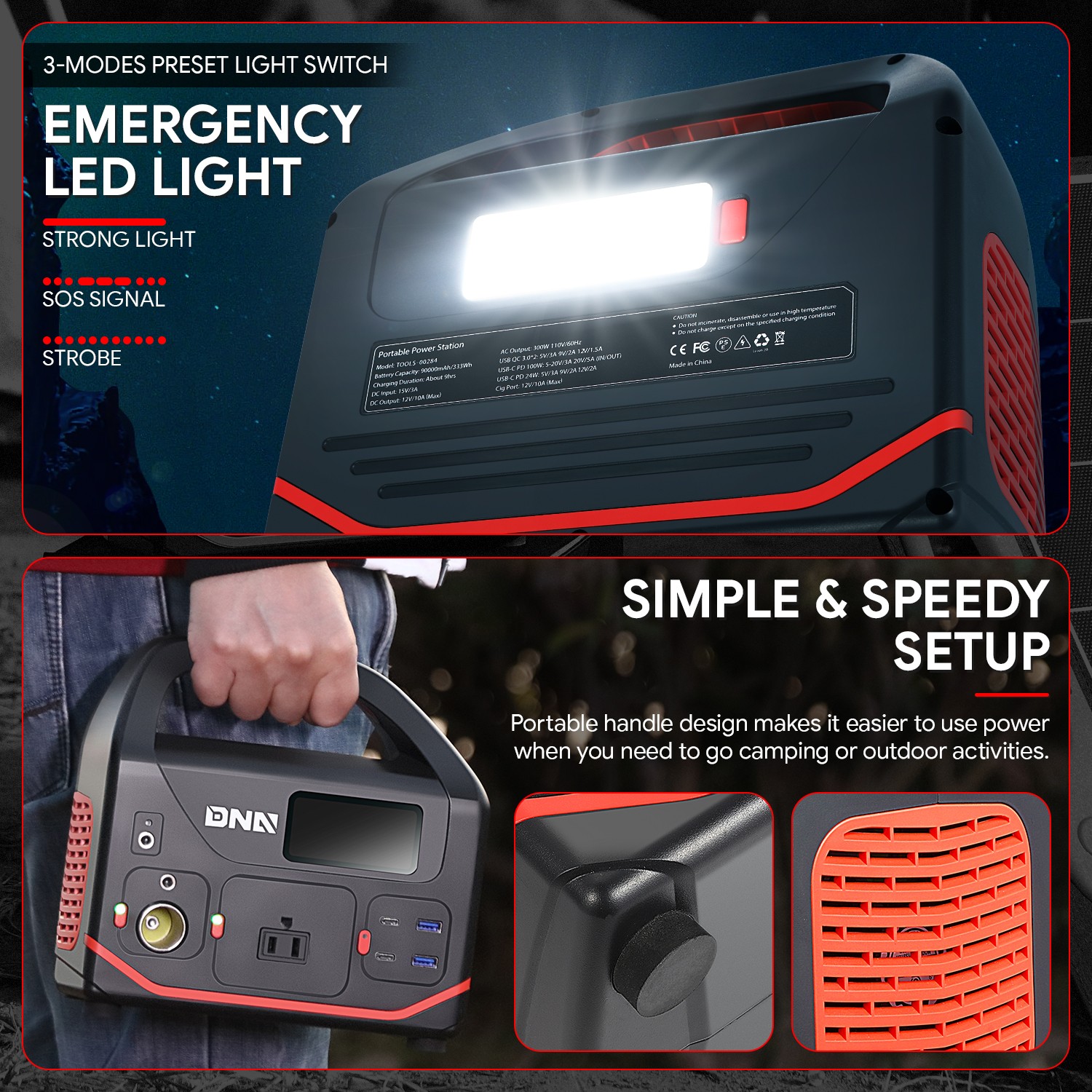 300W 333Wh Portable Power Station Backup Solar Generator RV Camping Home Travel