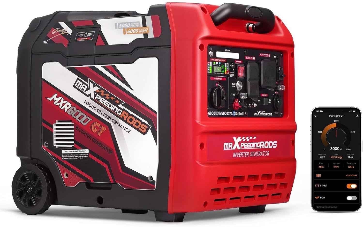 6000W Inverter Generator 120/240V 50A RV Backup. Bluetooth Remote Start