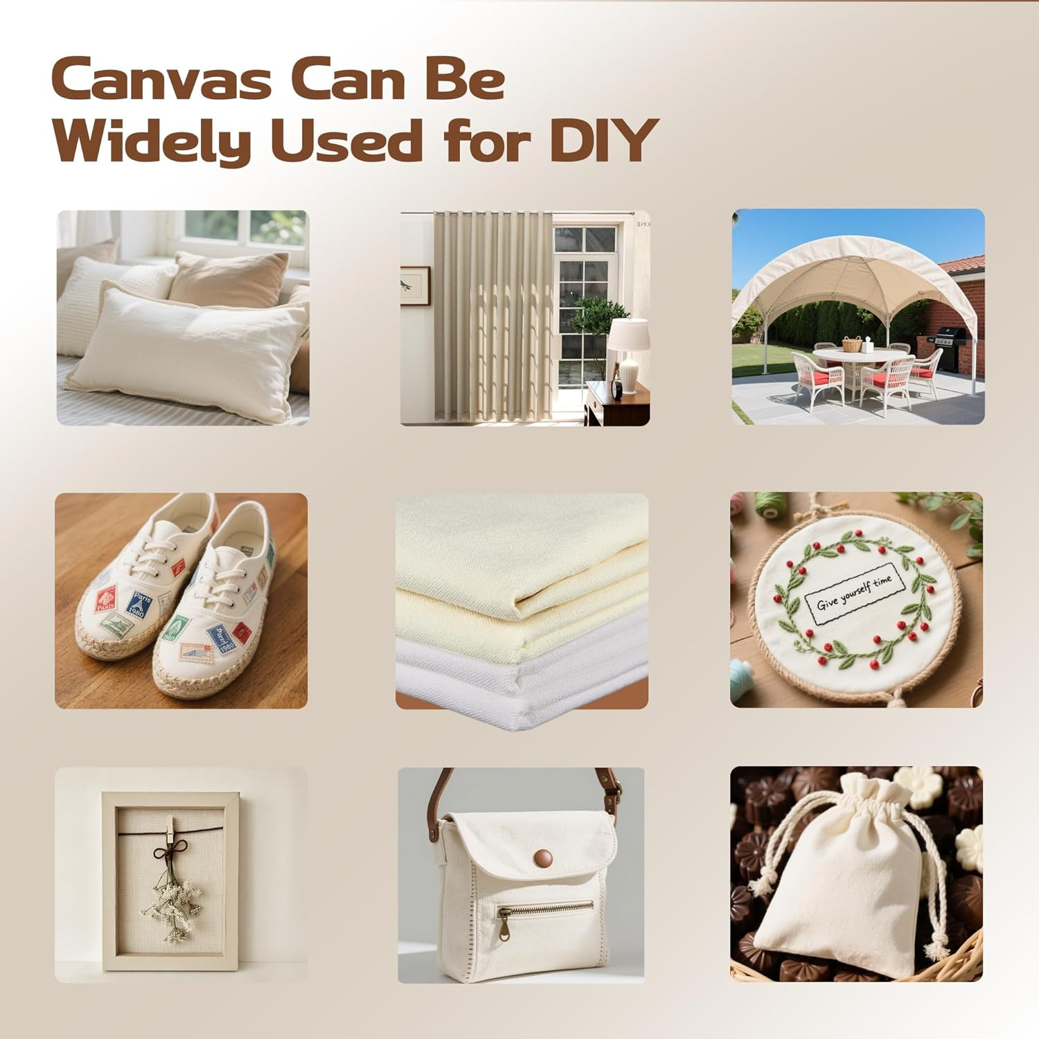 Canvas Fabric, Premium 10Oz White Cotton Duck Canvas Fabric 62” Wide for Arts &
