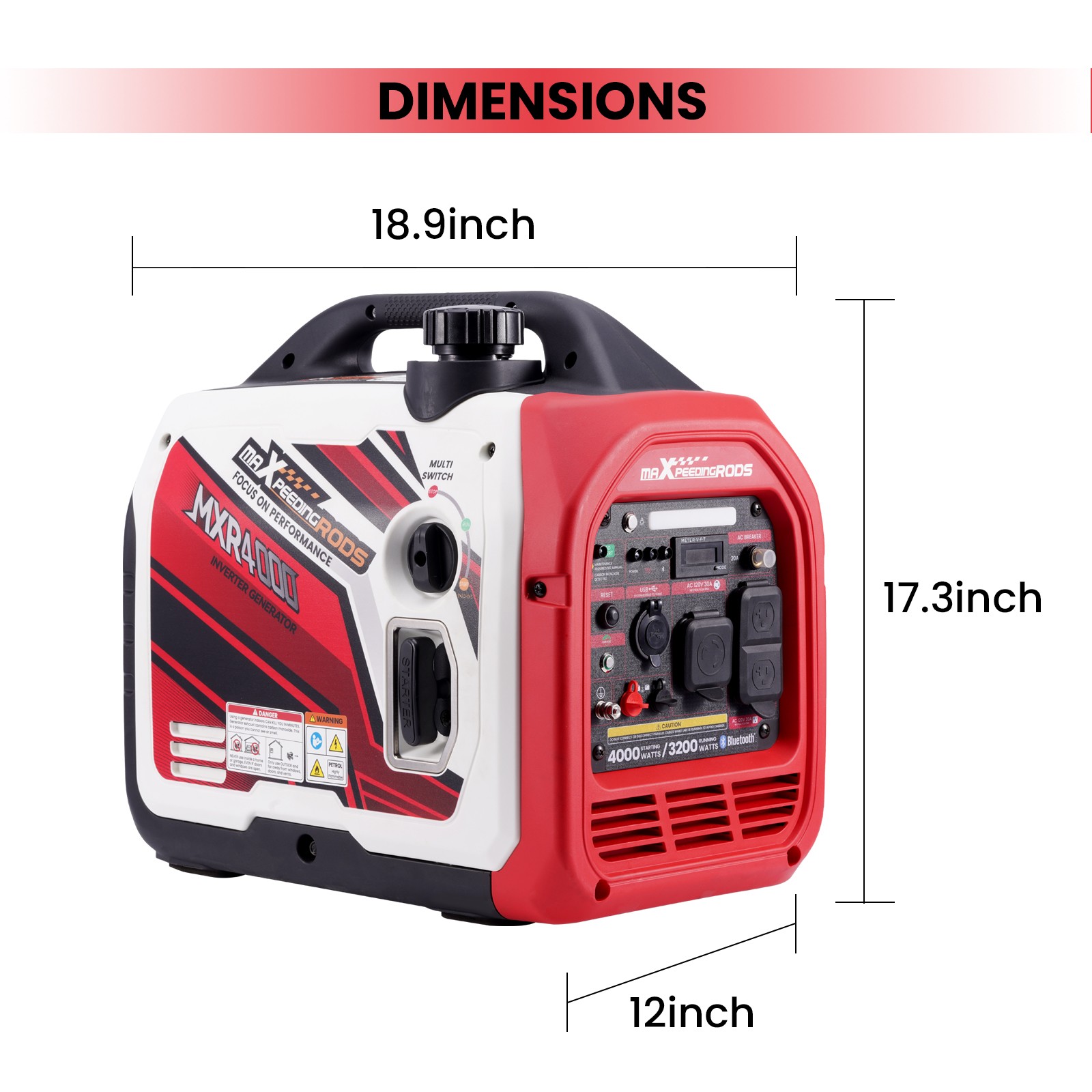 4000W /3200W Portable Inverter Generator Gas Powered Quiet for Outdoor Camping