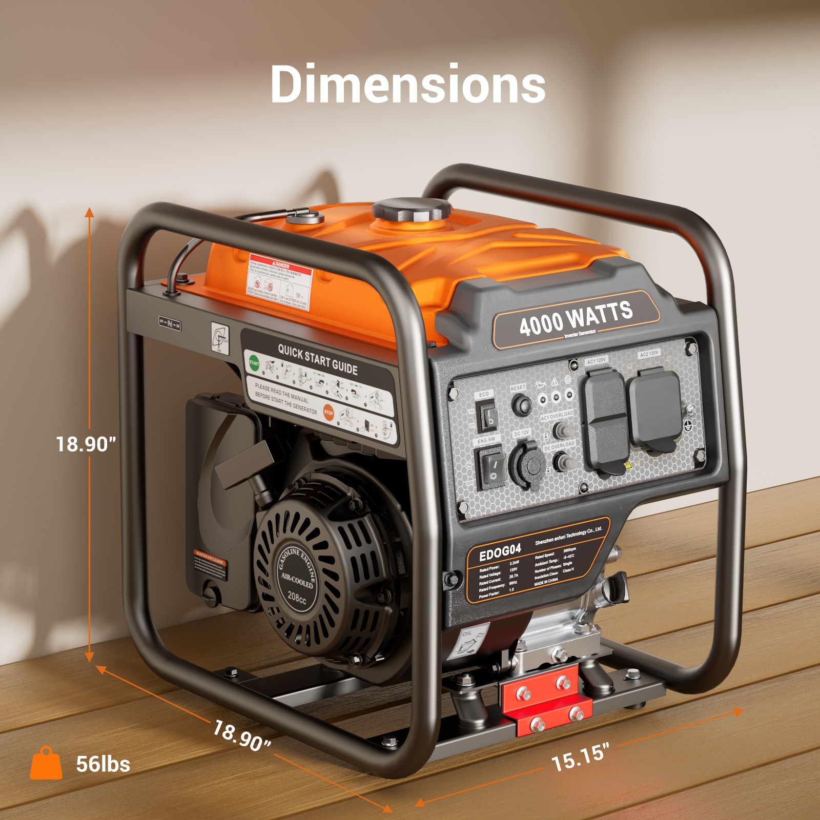 Efurden 4000Watt Portable gasoline Generator 208 cc Engine Gas Powered Generator