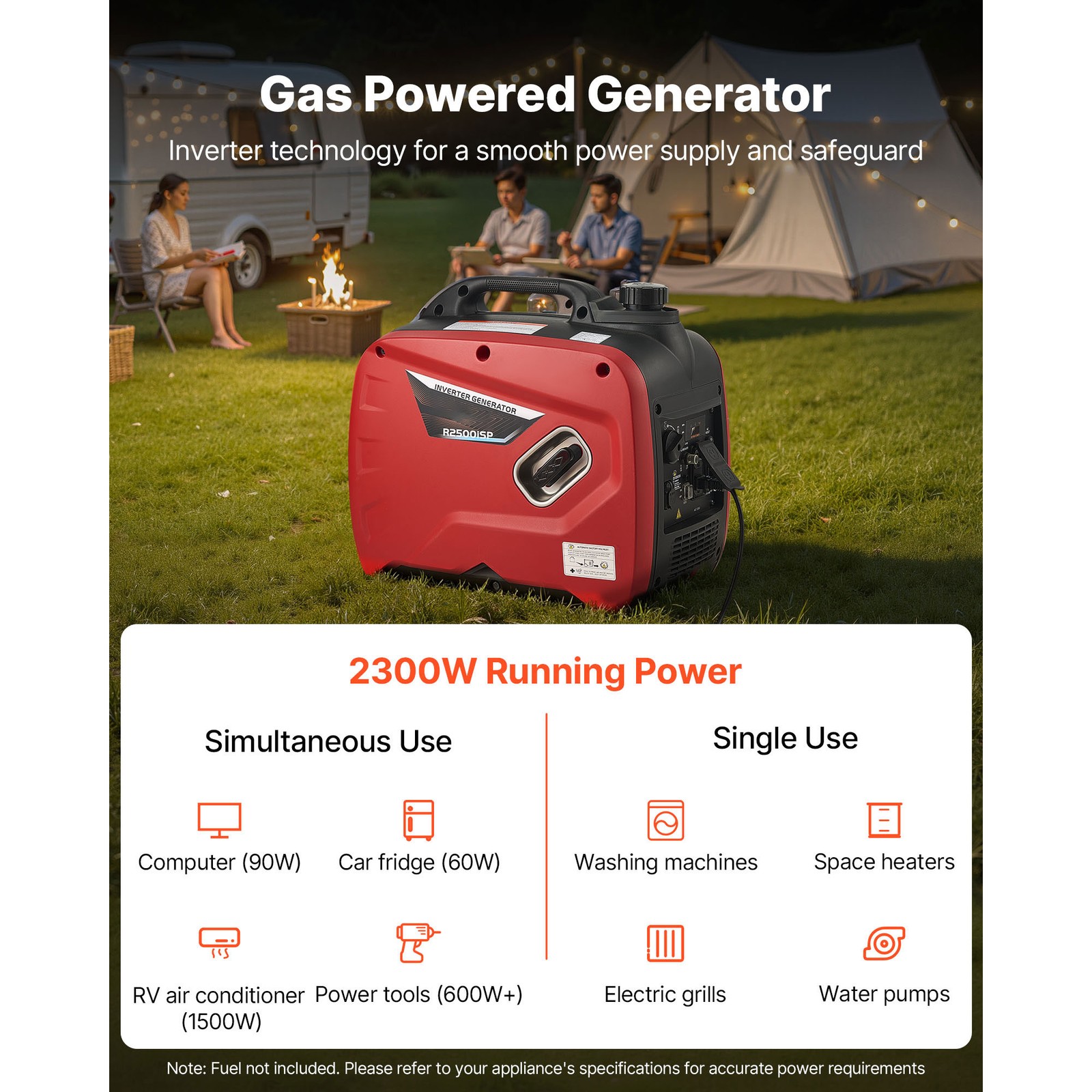 Uimoso 3000W Gas Portable Inverter Generator 122cc 4-Stroke Engine Quiet Run