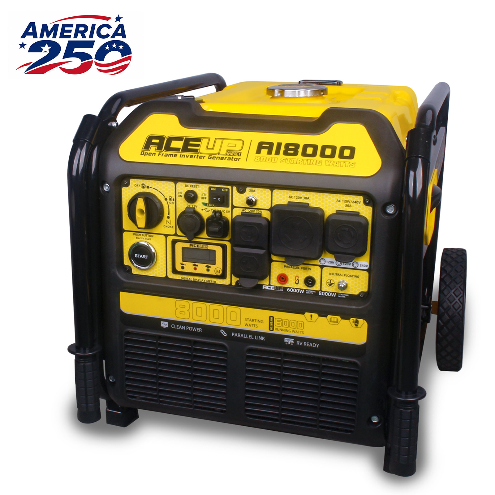 Aceup Energy 8000W Gasoline Inverter Generator 322CC Electric & Recoil Start RV