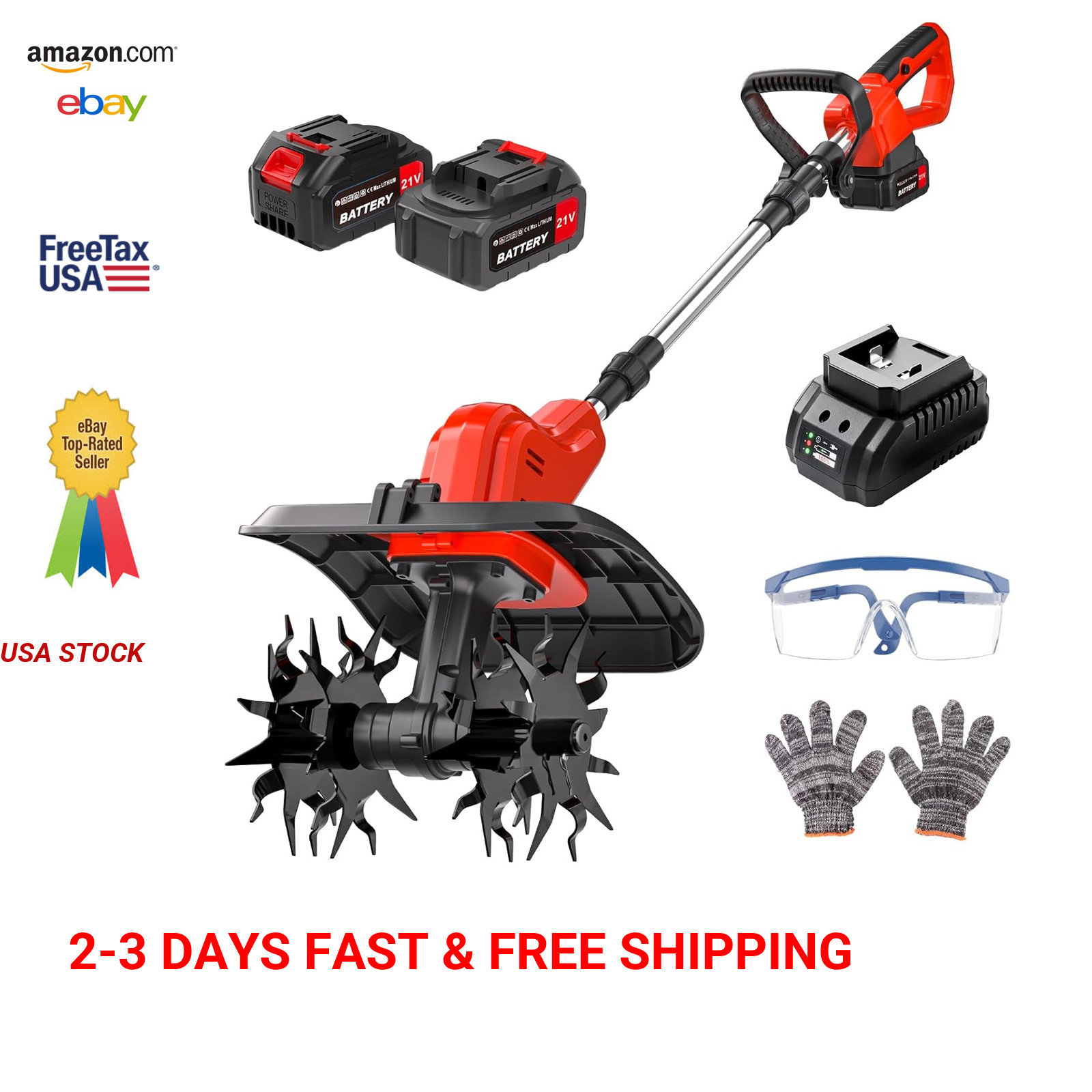21V Cordless Garden Tiller with 4.0Ah Batteries 11.8 Inch Width 6.6 Inch Depth