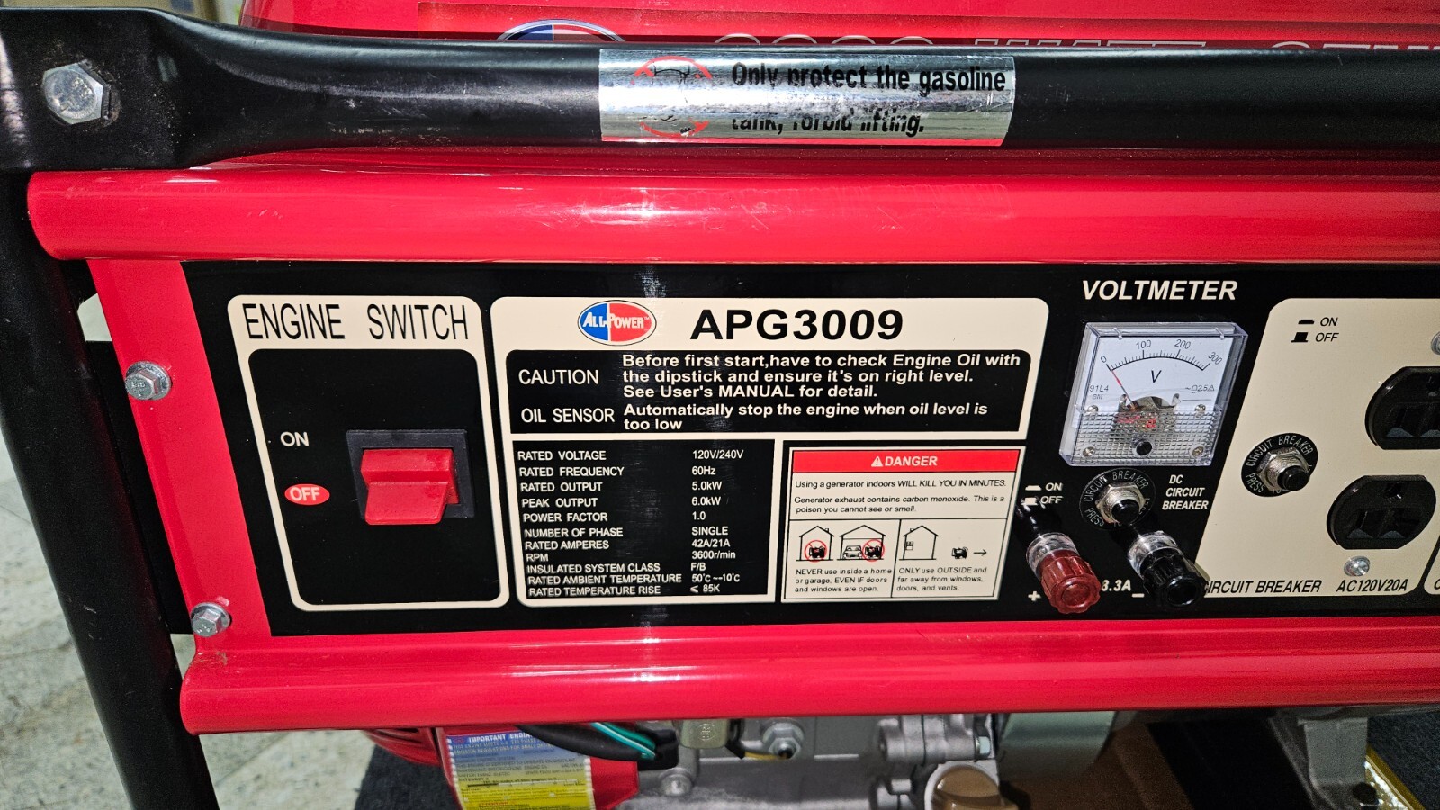 All Power Generator 6000 Watt. MINT. Tested. Fully Functional. Very Low Hours.