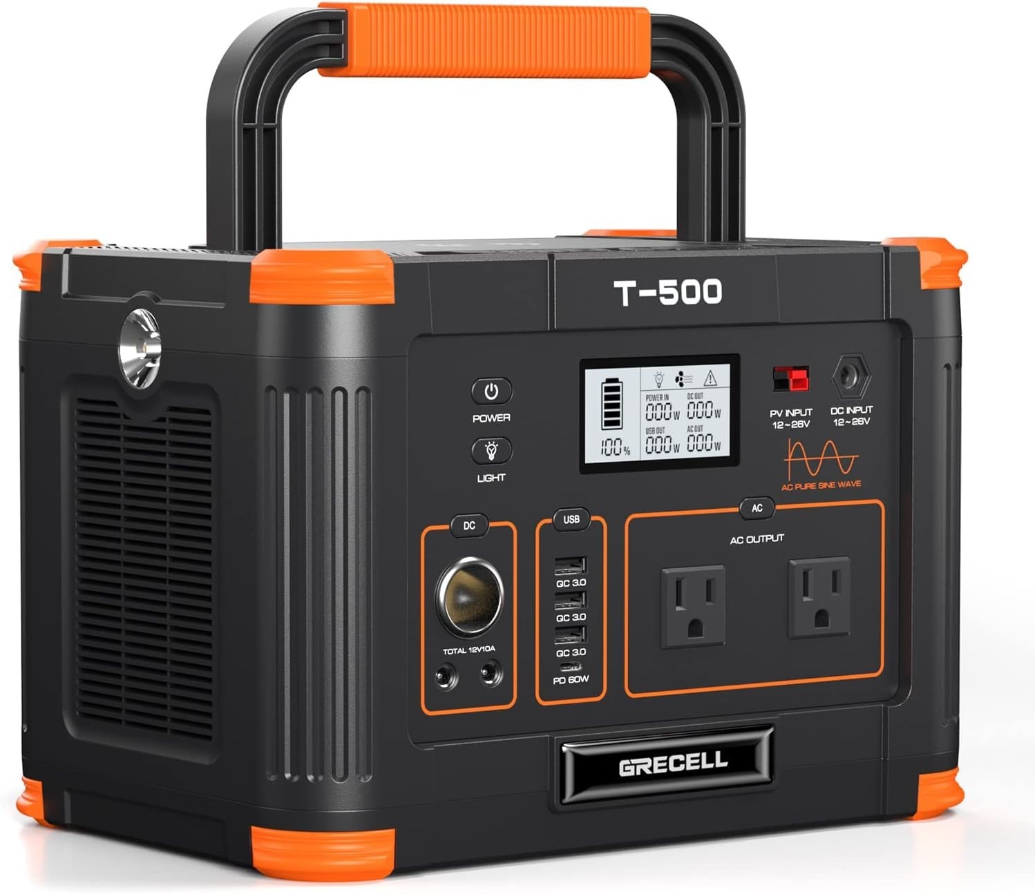 Portable Power Station 500W(Peak 1000W) 519Wh Outdoor Solar Generator Backup