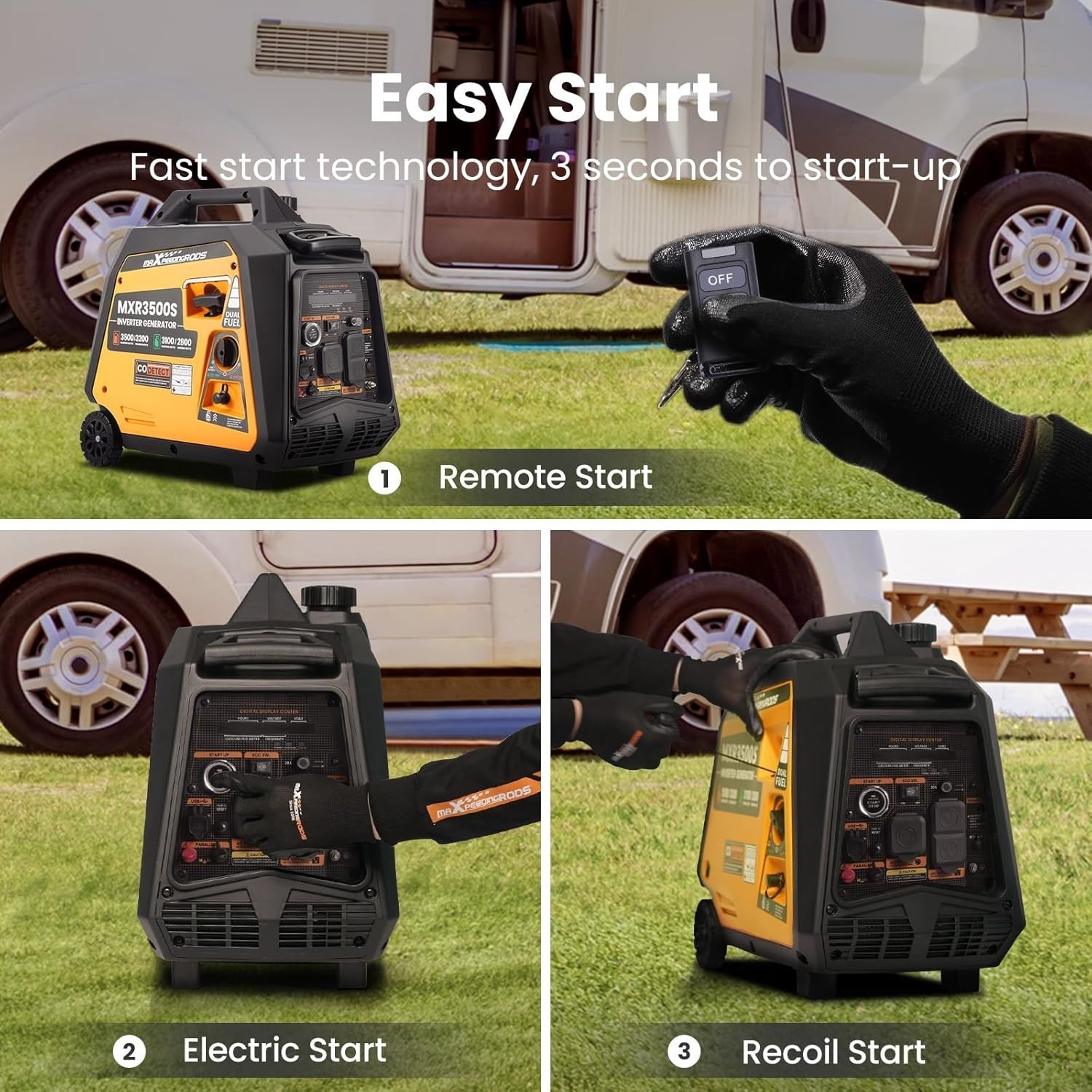 MXR Generator 3500 Watt Dual Fuel Inverter Quiet 30A RV Backup Remote Start