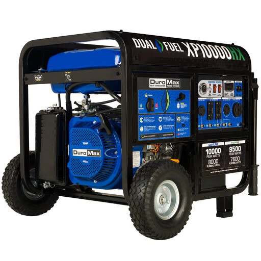 DuroMax XP10000HX 10,000-Watt 439cc Dual Fuel Gas Propane Portable Generator wit