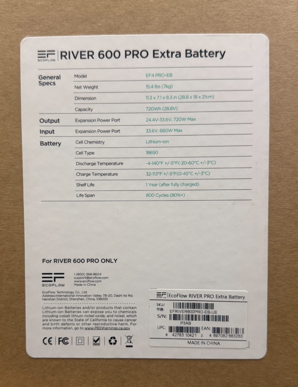 EcoFlow River Pro Extra Battery 720Wh EF4 PRO-EB with Cable| 1 Year Warranty