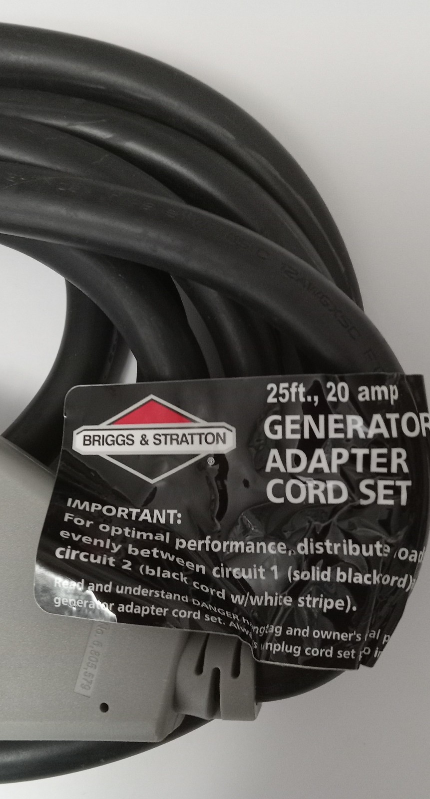 Briggs & Stratton 20 Amp Generator Adapter Cord Set – 25′ Long 4 Outlets – New