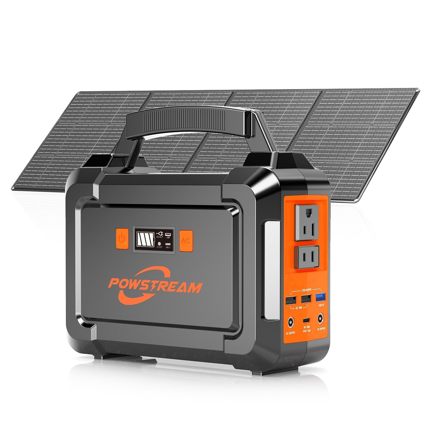 POWSTREAM 296Wh Portable Power Station with Solar Panel 60W Kit Orange
