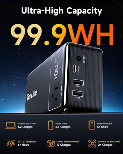 Portable Power Station with AC Outlet Power Bank for Camping Essentials Black
