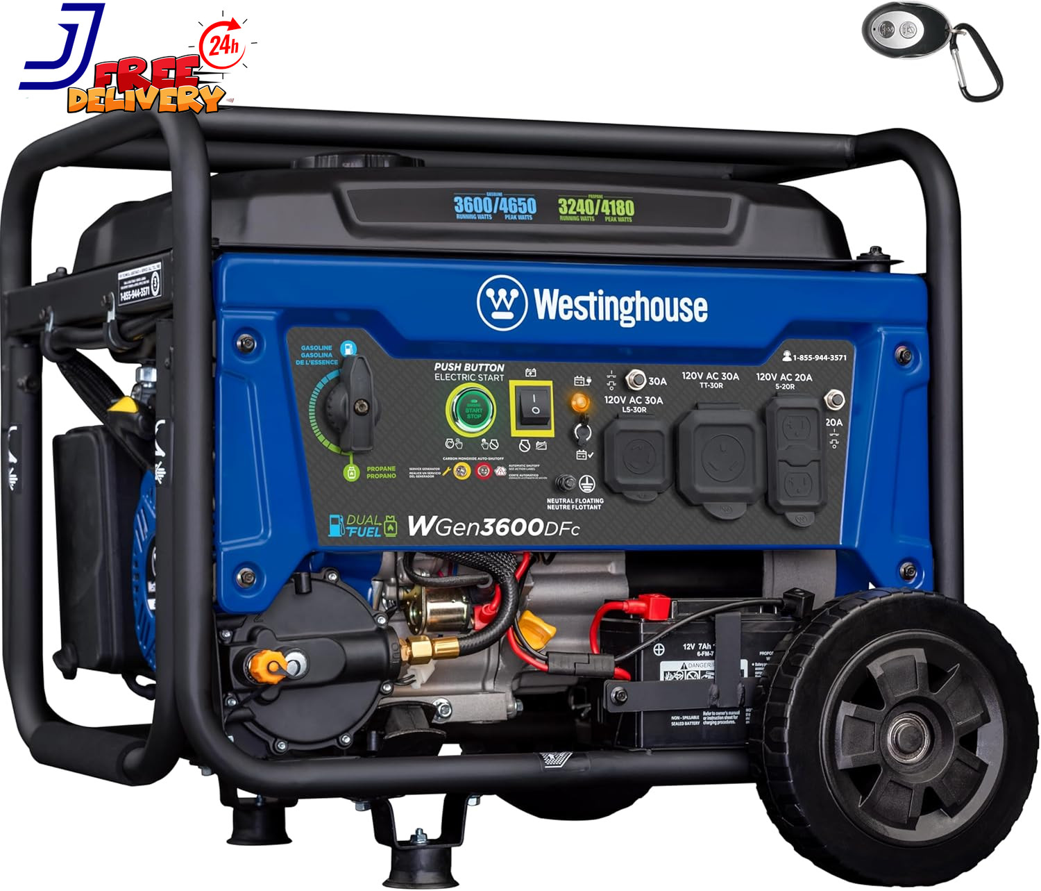 4,650-W Portable RV Ready Dual Fuel Gas Generator with Remote Electric Start