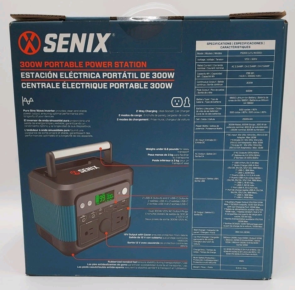 Senix 300W 600W Peak Portable Power Station Inverter Generator PS300 (I2-B3)