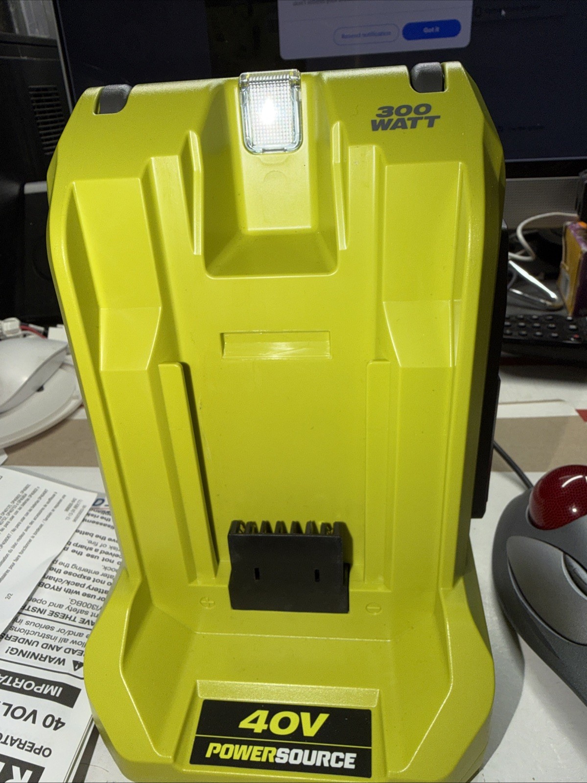 RYOBI 40V 300-Watt Power Inverter RYI300BGVNM SN: PM234750021006