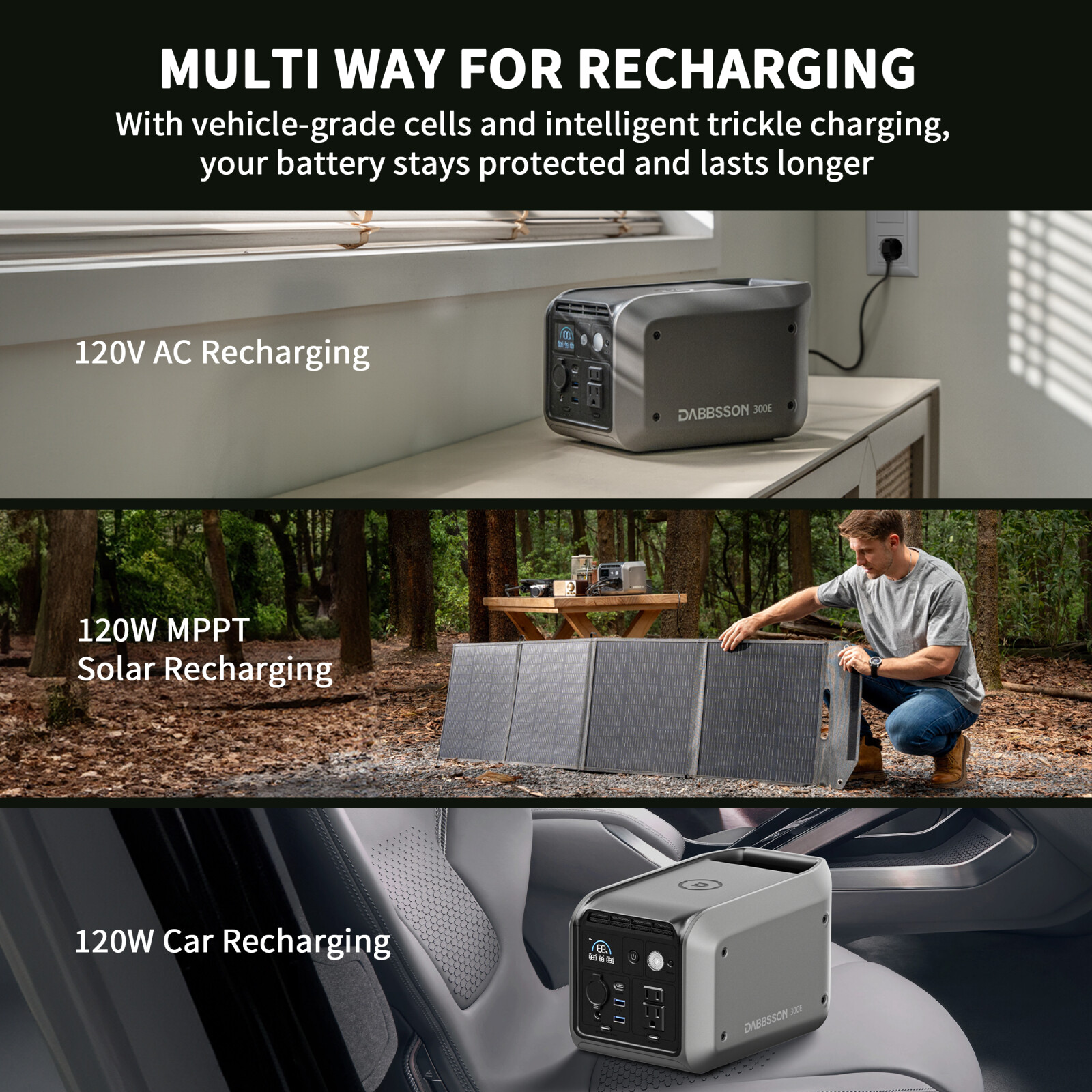 300W Portable Power Station Solar Generator LiFePO4 Battery Dabbsson 300E 298Wh