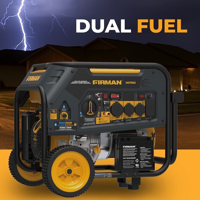 Firman 9400-W Portable Hybrid Dual Fuel Gas Generator, Electric Start, CO Sensor