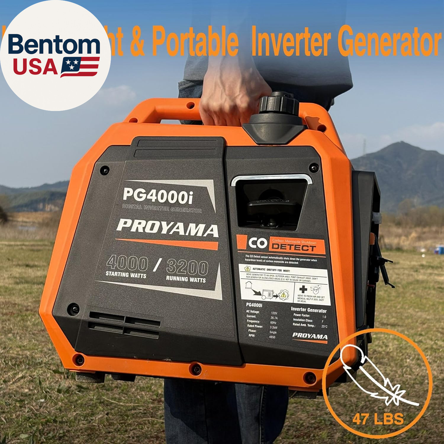 4000W Portable Gas Inverter Generator, CO Sensor, Digital Interface, RV – Ready,