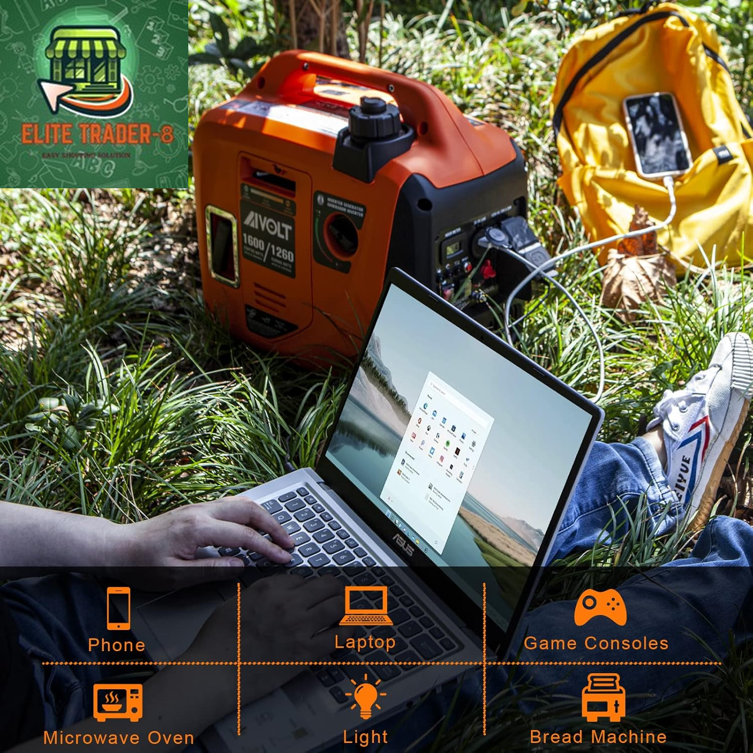 1600W Super Quiet Inverter Generator 28Lbs Portable for Camping Gas Generator