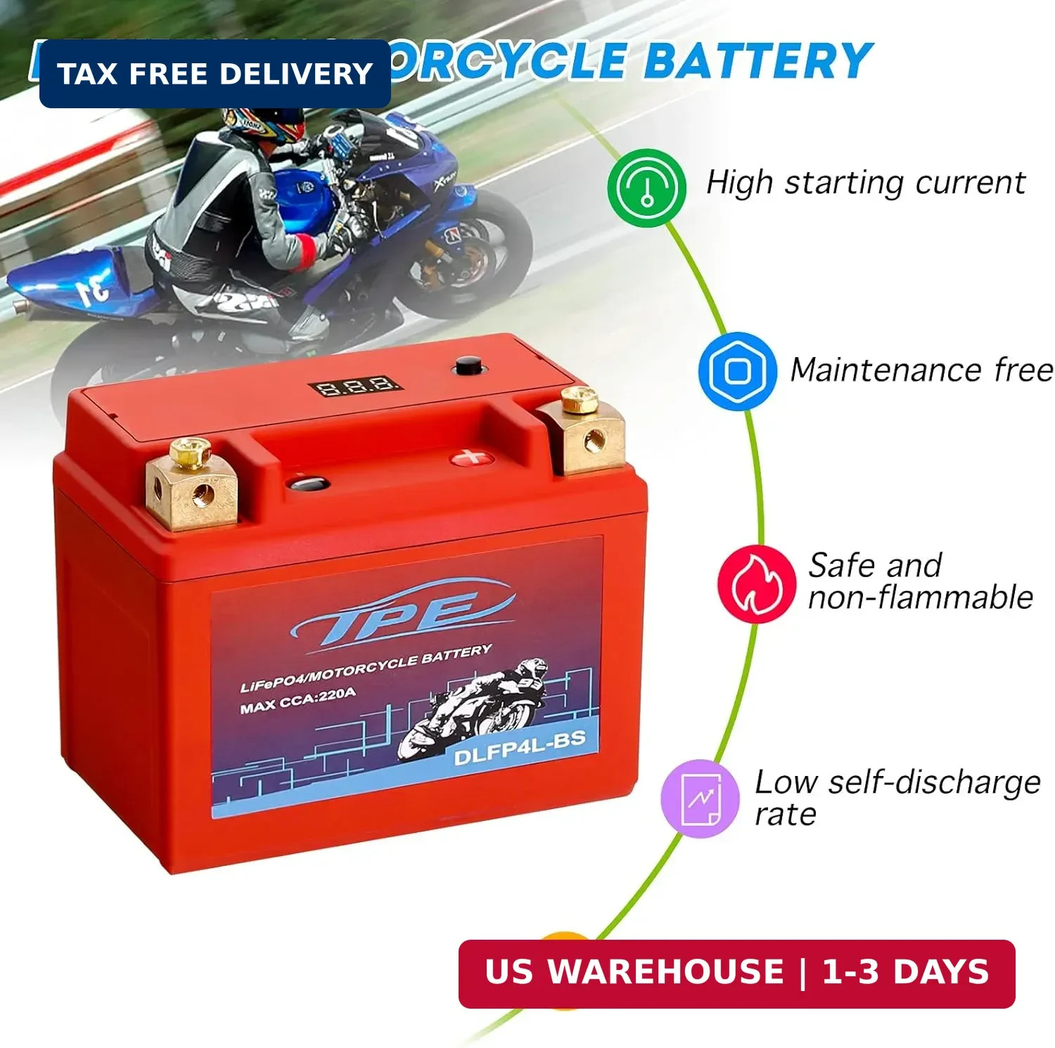TPE Lithium Motorcycle Powersport Battery LiFePO4 Engine Start Battery 12.8V 2.5