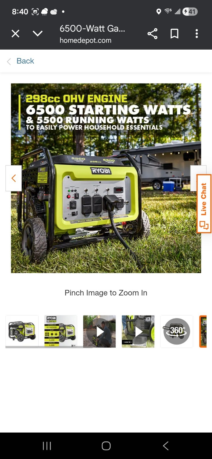 RYOBI 6,500-Watt Gasoline Powered Generator with CO Shutdown Sensor