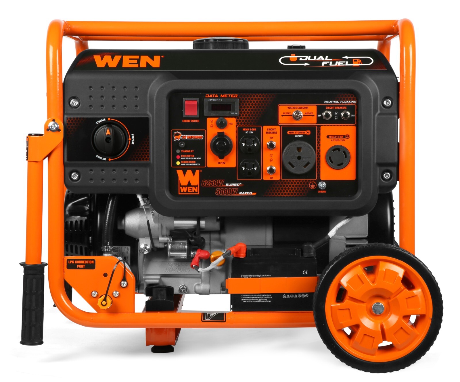 WEN DF623X 6250W 120/240V Dual Fuel Electric Start Portable Generator/CO Sensor