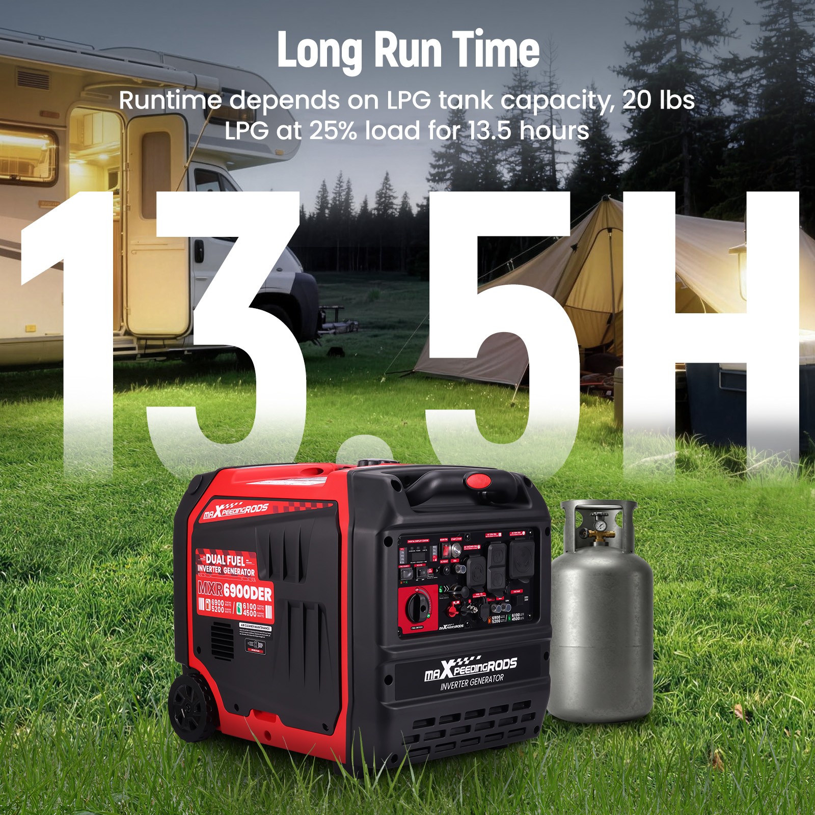 120V/240V 6900W Dual Fuel Quiet Gas/LPG Inverter Generator for outdoor