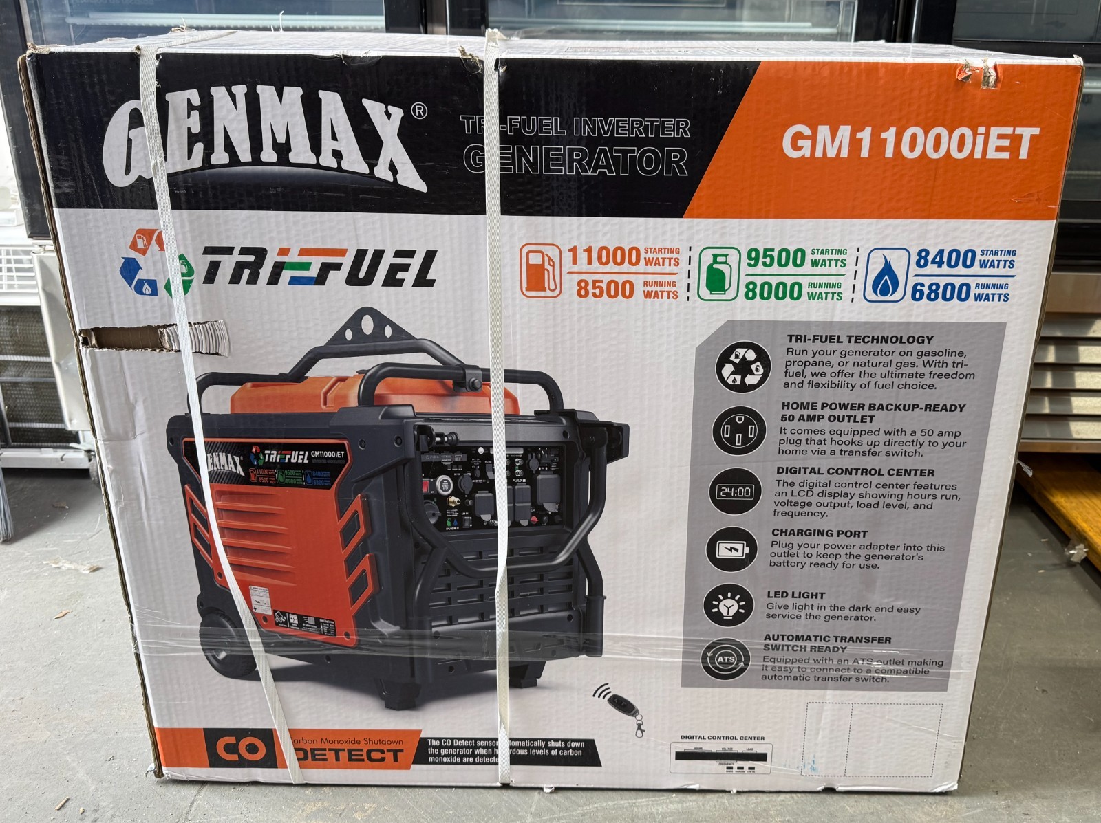 Genmax 11000-W Portable TRI Fuel Gas Inverter Generator Remote Start CO Sensor™