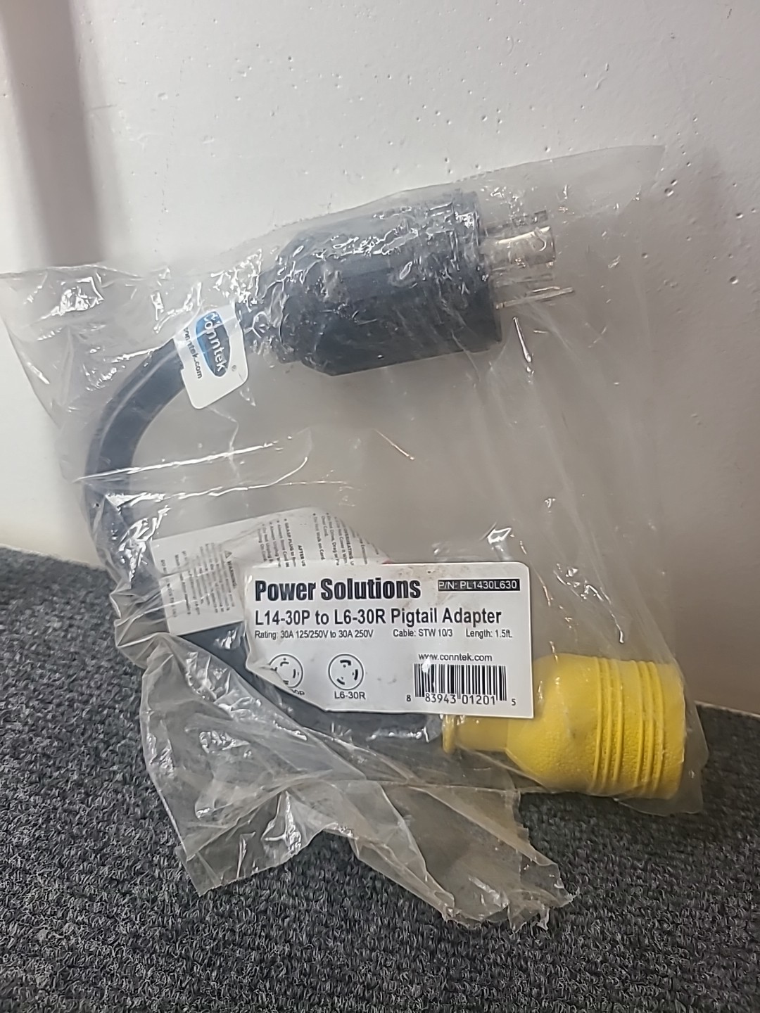 1.5 Ft. L14-30P 4-Prong 30 Amp Generator Plug To L6-30R 30 Amp 250-Volt 3-Prong