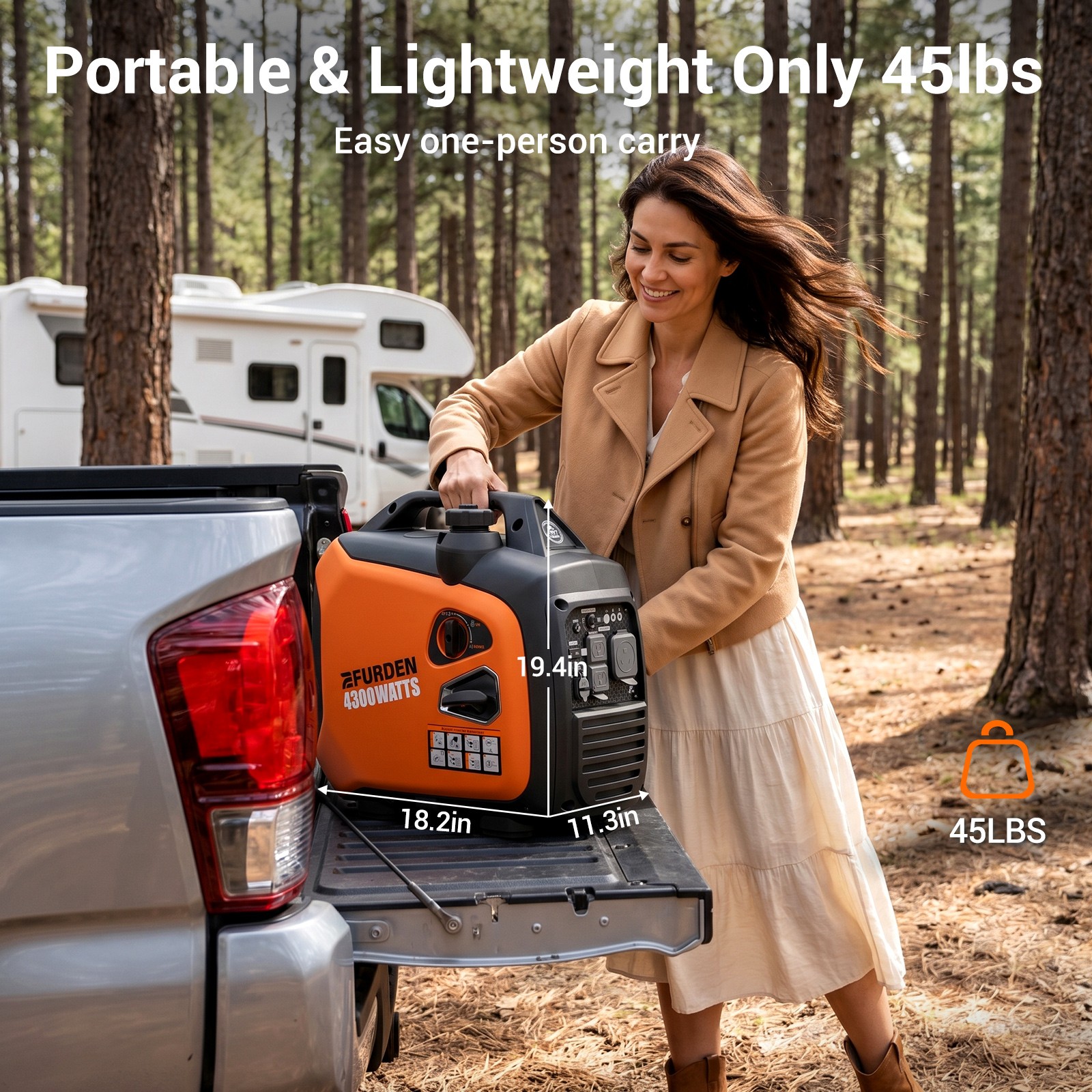 Efurden 4300W Lightweight Portable Inverter Generator Gas ECO Mode for Home & RV
