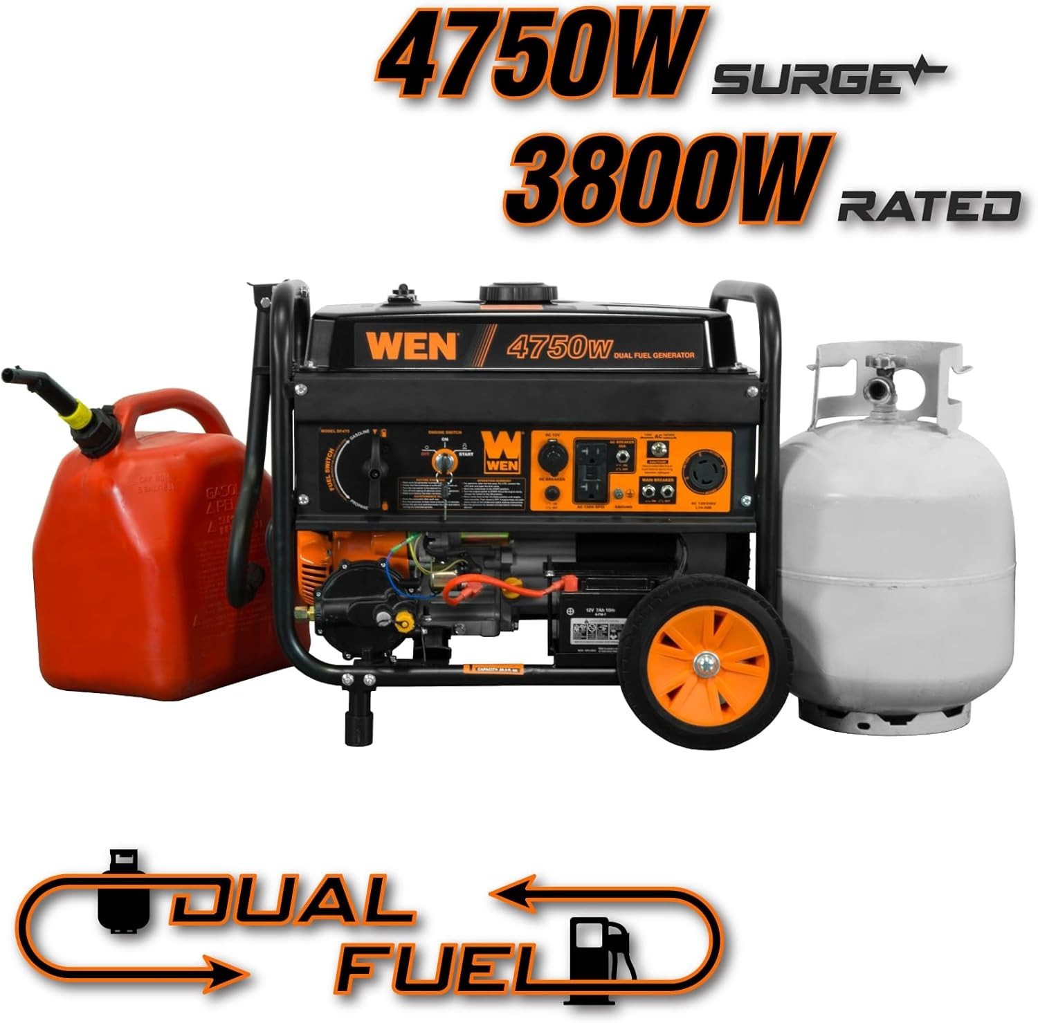 WEN DF475T 4750W Dual Fuel Portable Generator w/Wheel Kit & Electric Start