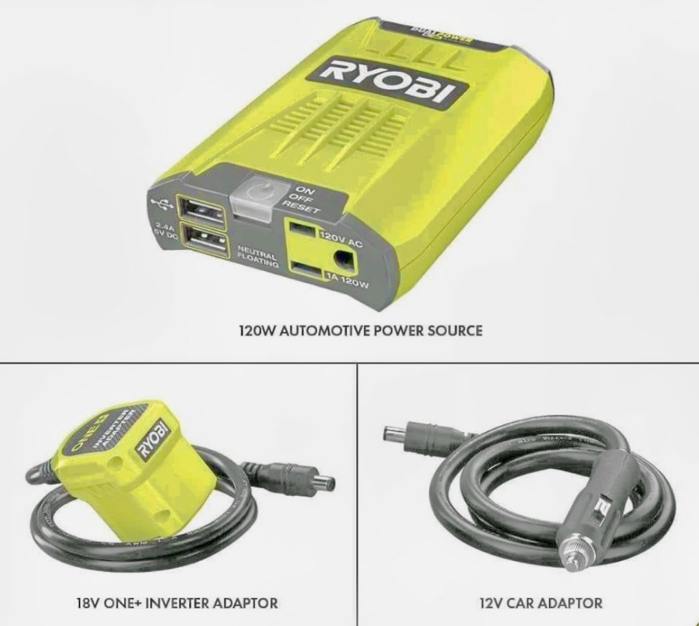Ryobi One+ 18V 120-Watt 12V Power Inverter with Dual USB Ports Tool Only