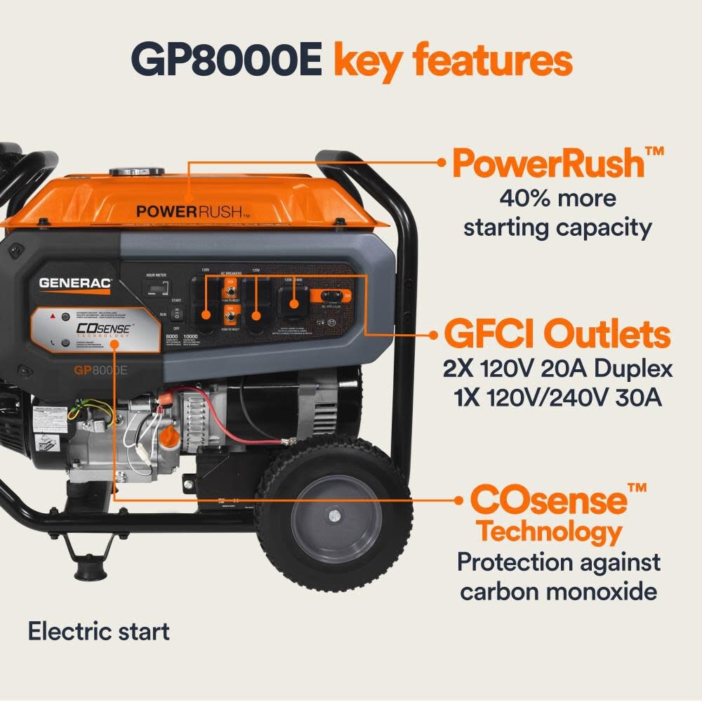Generac Gp Series 10,000 Watt Gas Powered 49-State Portable Generator With