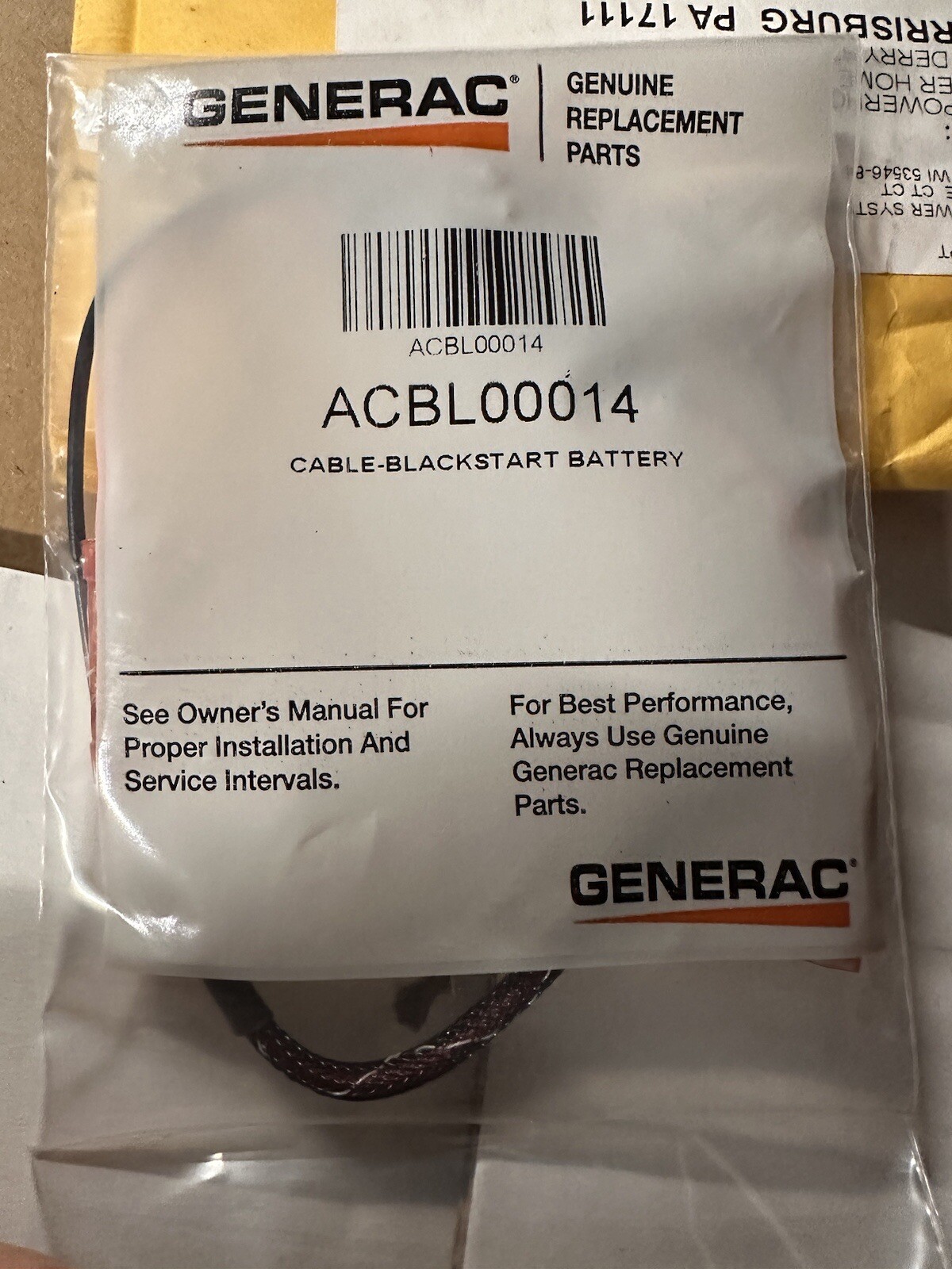 Generac Cable Blackstart Battery Part Number PN#: ACBL00014