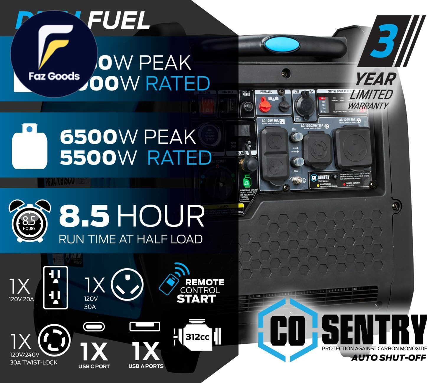 Pulsar 7,250-Watt Super Quiet Dual Fuel Inverter Generator with Remote Start