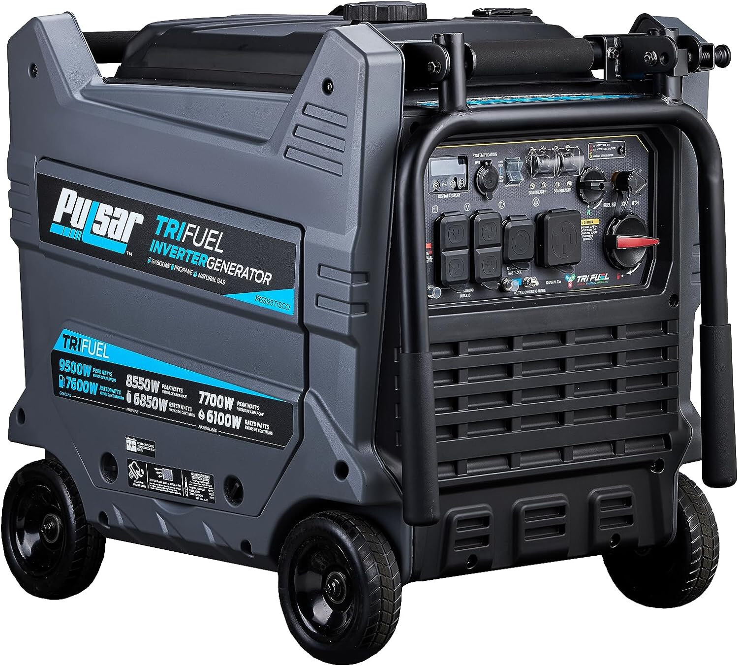 Pulsar 9500W Tri Fuel Gasoline Propane Natural Gas Portable Inverter Generator
