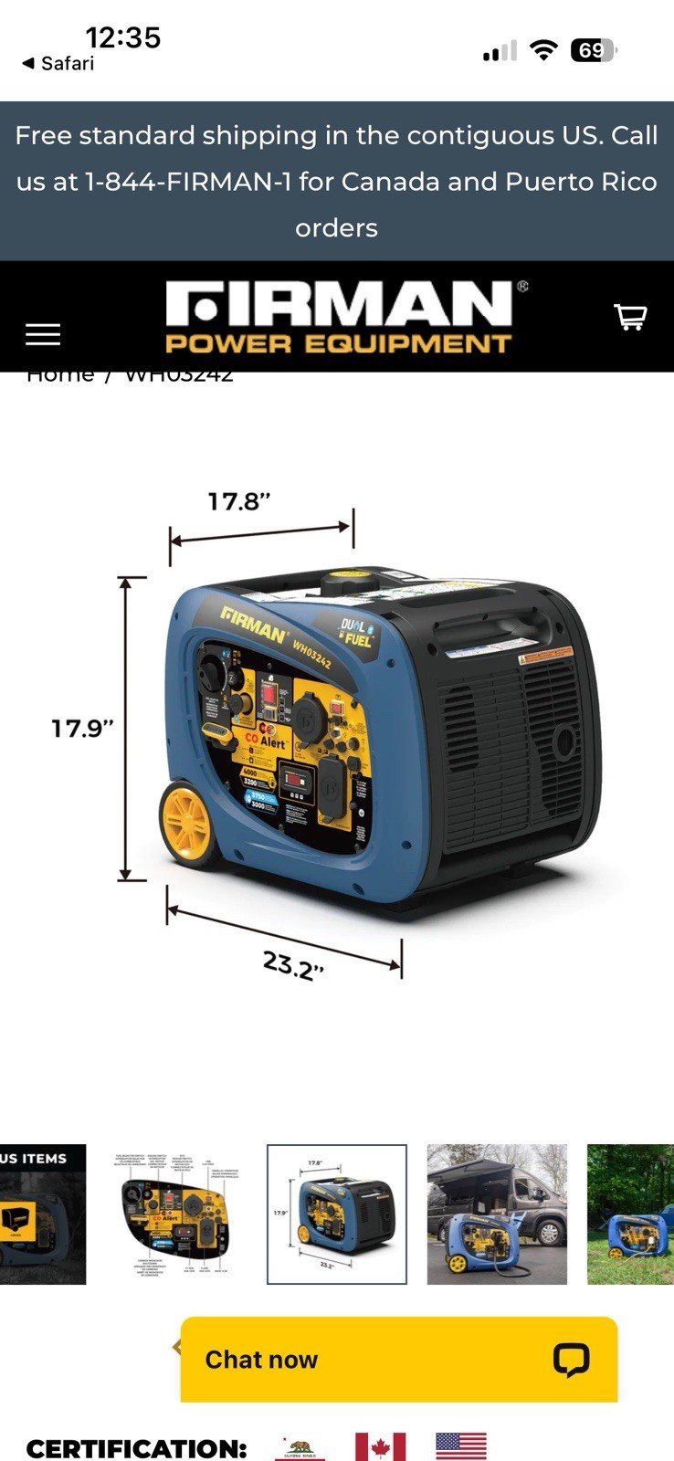 Firman WH03242 3300W Dual Fuel Inverter Generator