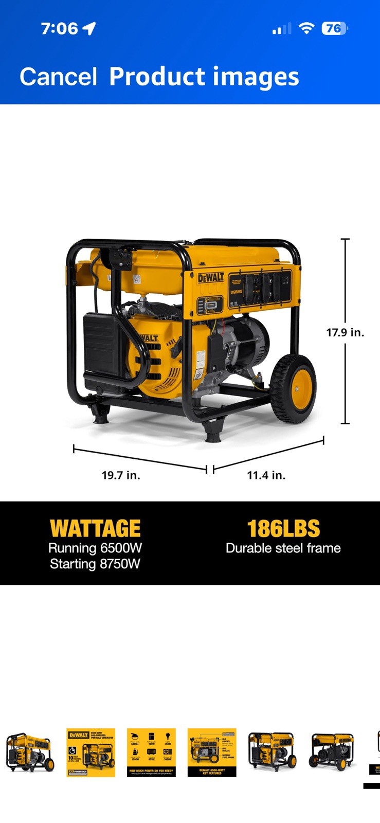 electric power generator Dewalt 6500 watt