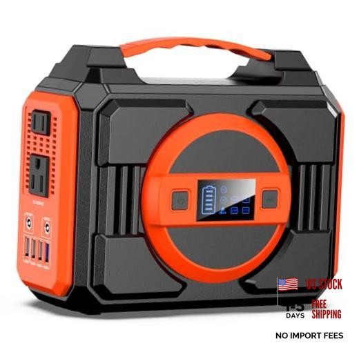 Portable Power Station 300W, Outdoor Solar Generator Backup Battery Pack Orange