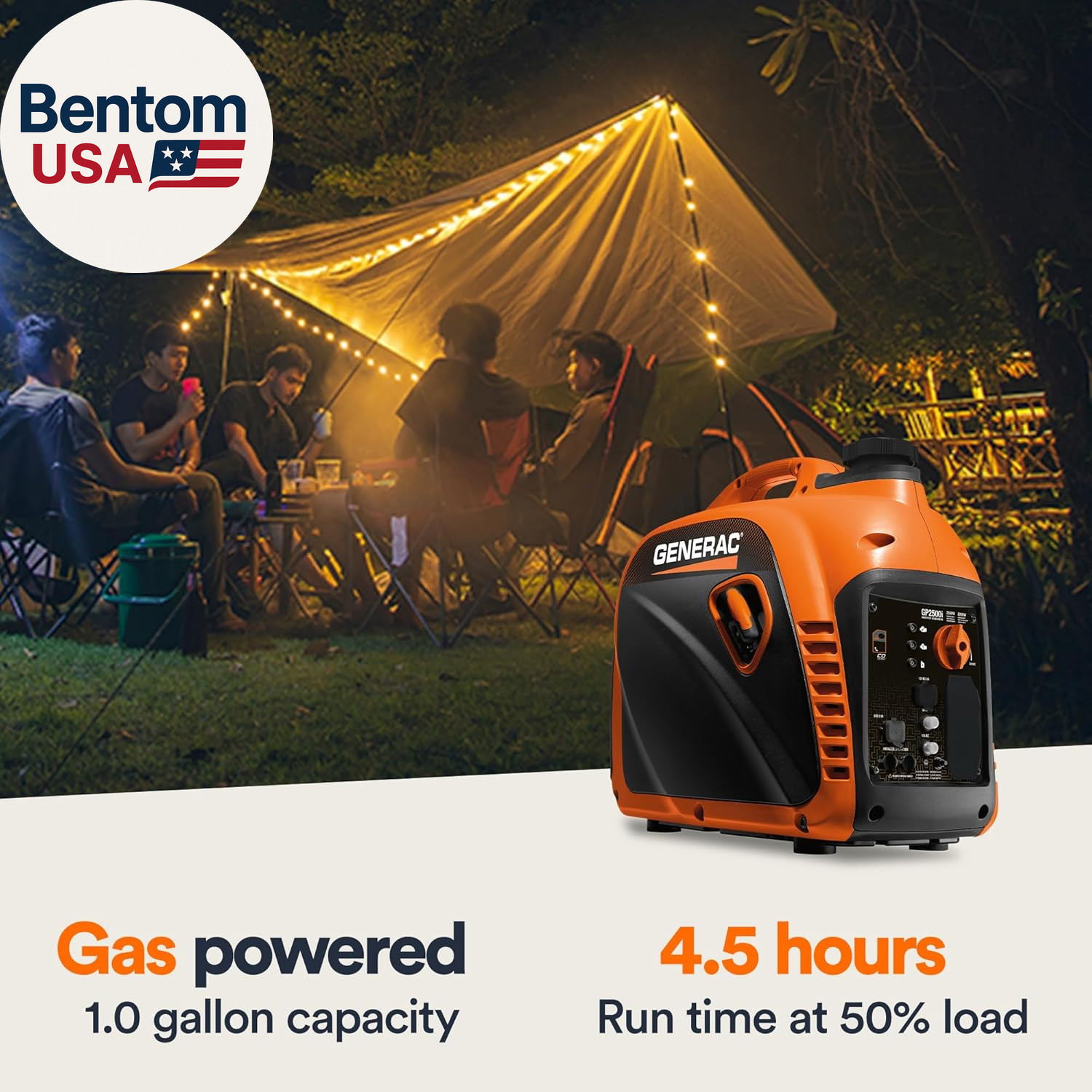 2,500-Watt Gas Powered Portable Inverter Generator – Lightweight and Compact Des
